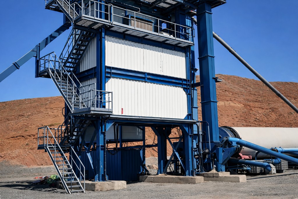 Kuleden ayrık sıcak asfalt bunker sistemi ve elevatör hattı